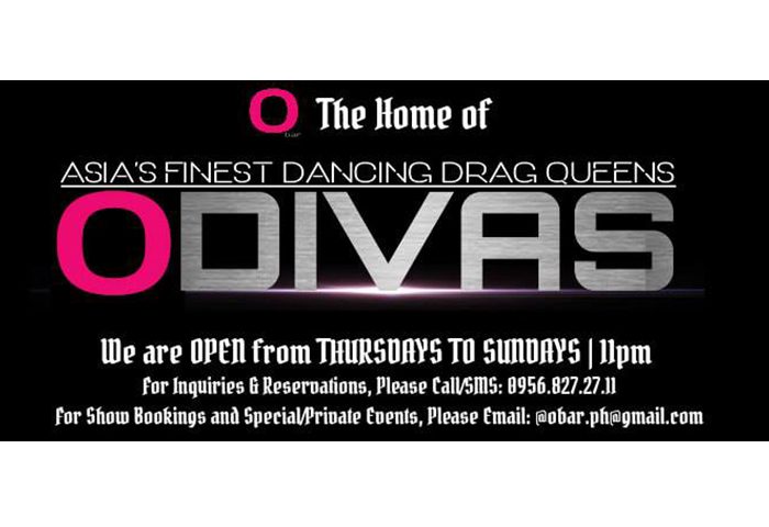 O Bar Manila, Asia's best gay dance club with drag queen shows. O Divas event poster. Gay travel advice for Manila's nightlife.