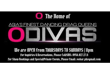O Bar Manila, Asia's best gay dance club with drag queen shows. O Divas event poster. Gay travel advice for Manila's nightlife.