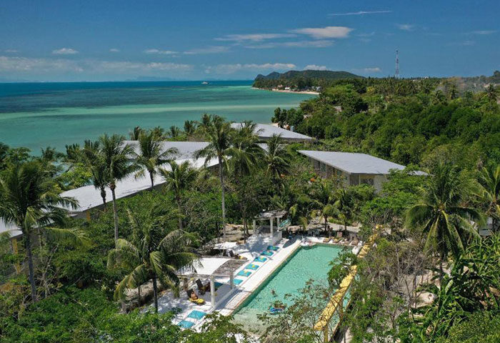 Koh Phangan Summer Luxury Beach Resort & Spa. Perfect beachfront gay hotel with pool, palm trees, and ocean views. Thailand gay travel.
