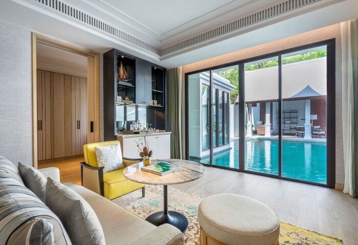 InterContinental Phuket Resort suite with pool view. Perfect beachfront hotels for big gay groups. IHG Hotel room interior.