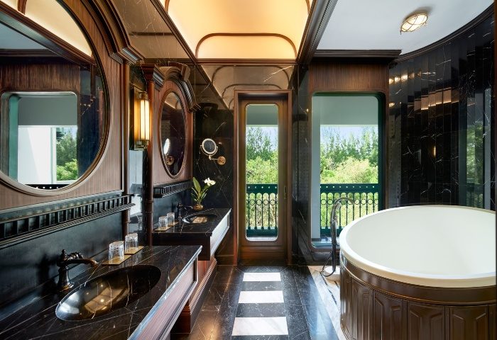 InterContinental Khao Yai Resort luxury pool villa bathroom. Perfect gay honeymoon suite in Khao Yai National Park. Hotel interior design.