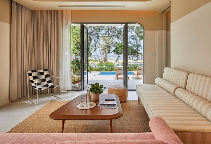 The Standard, Hua Hin: Gay-friendly luxury beachfront hotel room. Interior view to pool, beach. Perfect for gay travel. Thailand hotel.