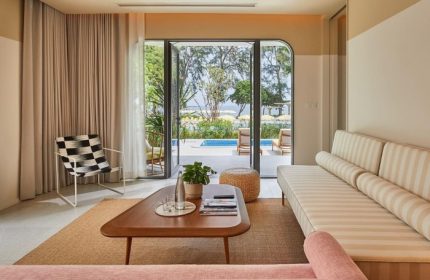 The Standard, Hua Hin: Gay-friendly luxury beachfront hotel room. Interior view to pool, beach. Perfect for gay travel. Thailand hotel.