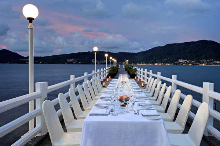 Amari Phuket, Thailand wedding venue. Pier table setting for gay couples. Popular destination for LGBT travel.