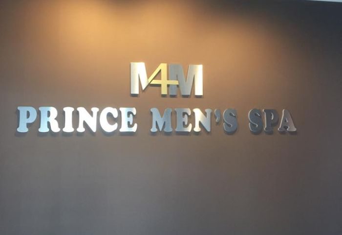 Prince Men's Spa sign. Gay travel advice for men's grooming. Luxury spa treatments for gay men. M4M spa. Men's spa travel guide.