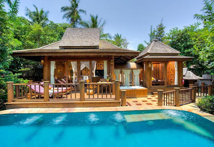Santhiya Koh Phangan Resort & Spa villa with pool. Luxury gay-popular hotel in Thailand, perfect for gay men's travel. Tropical getaway.