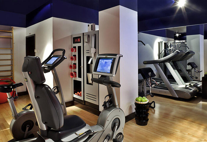 Sofitel Lisbon Liberdade gym. Luxury gay hotel in Lisbon's main tourist area has exercise bikes and treadmills. Fitness center.