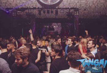 Crowd at TANGA! gay party in Barcelona club. DJ, disco ball, and vibrant atmosphere. Gay nightlife travel advice.