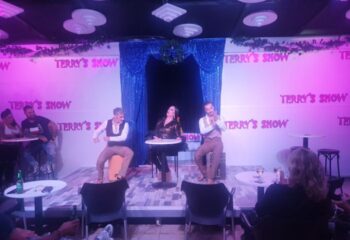 Terry's Show Bar, a gay bar in Gran Canaria. Performers on stage, audience members seated at tables. Nightlife & entertainment.