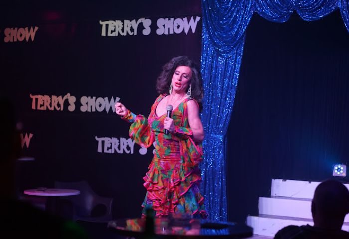 Drag queen performing at Terry's Show Bar, a gay bar in Gran Canaria. Nightlife for gay men travel in Canary Islands.