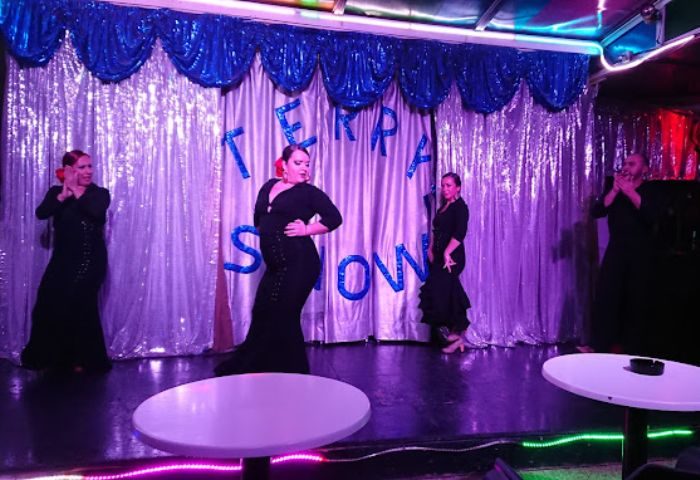 Terry's Show Bar in Gran Canaria: Flamenco dancers perform on stage at this gay bar. Nightlife and entertainment for gay men travelers.