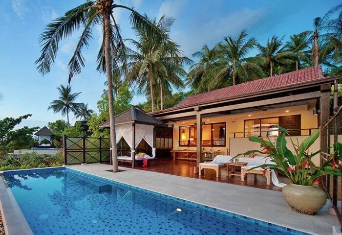 Garrya Tongsai Bay Samui villa with pool. Gay honeymoon hotel in Thailand. Lush tropical setting for a romantic gay getaway. Best hotel.