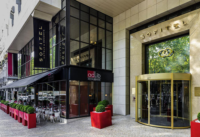 Sofitel Lisbon Liberdade's facade. This luxury hotel in Lisbon City Center offers cheap prices. Ad Lib Restaurant, a top gay travel pick.