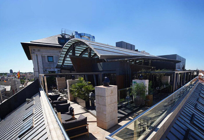 Rooftop bar at Urban Hotel, a gay hotel in Madrid's Chueca district. This best city center hotel offers a stylish, modern space for gay travelers.