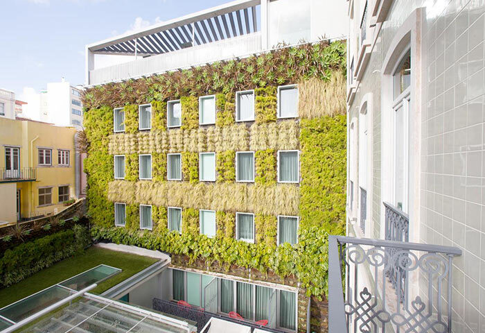 BessaHotel Liberdade in Lisbon: Cool, stylish gay-friendly hotel with a unique green wall facade. A must-see for gay travelers in Lisbon.