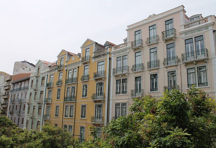 My Rainbow Rooms Gay Men's Guest House in Lisbon: Facade of the gay men-only hotel, showcasing its architecture and balconies. Best gay hotel.