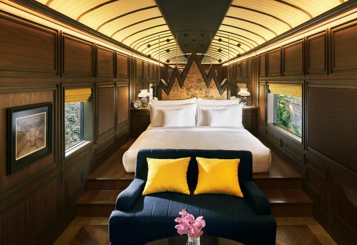 InterContinental Khao Yai Resort train suite interior. Top gay honeymoon hotels on TikTok. Luxury travel for gay men in Thailand.
