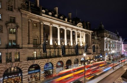 The Dilly Hotel at night. Top gay hotels London near gay bars Soho. The Dilly is a luxury hotel in the heart of London.