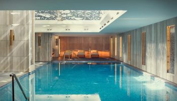 Raffles Istanbul Hotel's indoor pool. One of the top gay hotels in Istanbul, Turkey. Modern design, relaxing atmosphere, perfect for gay travel.