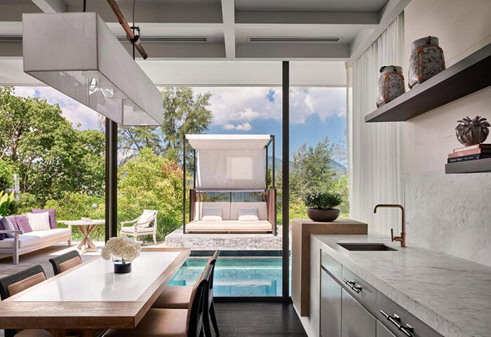 Rosewood Phuket beachfront pool villa interior. Top gay hotel in Phuket with luxury villas and a pool. Gay travel destination.