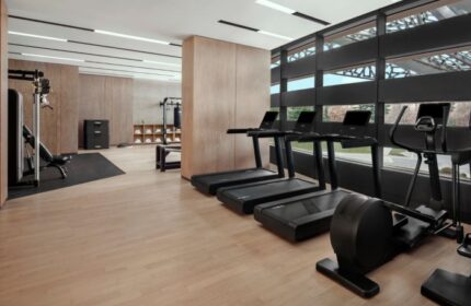 JW Marriott Hotel Istanbul Marmara Sea gym. Treadmills, weight machines, and punching bag. Luxury beachfront hotel for gay travelers.