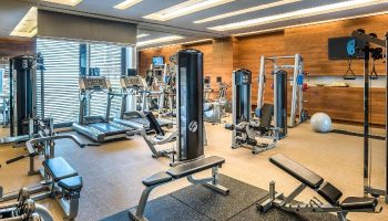Pullman Bangkok King Power gym. Luxury wellness hotel near gay bars in Bangkok. Treadmills, weights, & machines for a complete workout.