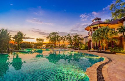 InterContinental Pattaya Resort pool at sunset. Top romantic gay beachfront hotel in Pattaya, Thailand. IHG Hotel.