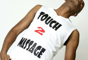 Touch2Massage by Arnie: Man in Touch 2 Massage tank. Gay massage spa ad. A relaxing experience for gay men.