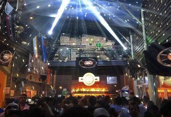 Interior shot of Vaqueros Gay Bar in Mexico. Crowd, bar, stage, and lighting. Gay travel advice.