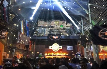 Interior shot of Vaqueros Gay Bar in Mexico. Crowd, bar, stage, and lighting. Gay travel advice.