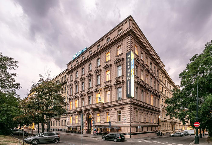 MeetMe23 hotel in Prague's Vinohrady district. A popular gay party hotel, often booked for its central location and vibrant atmosphere.